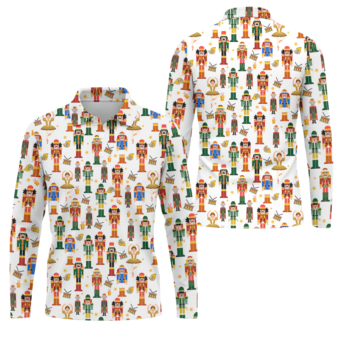 Nutcracker Christmas Golf Tops For Men, White Polo Shirt ??ns, Christmas Golf Shirt, Golfing Apparel