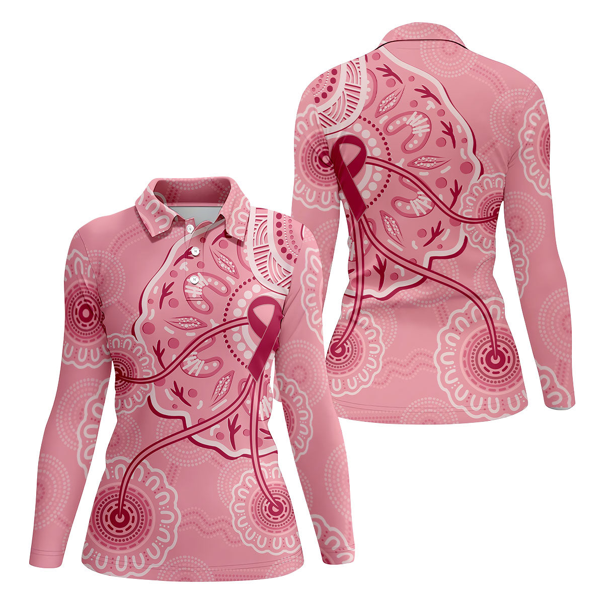Australia Indigenous Pink Ribbon Women's Golf Shirt, Breast Cancer Awareness Shirt, Golf Shirts For Women