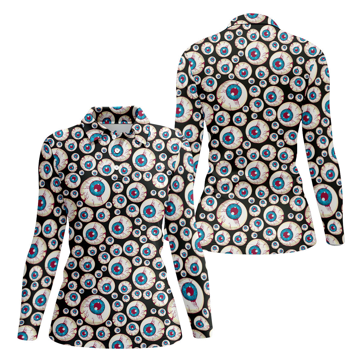 Black And White Eyeball Pattern Women's Golf Tops, Unique Gift For Golfer, Ladies Golf Shirts