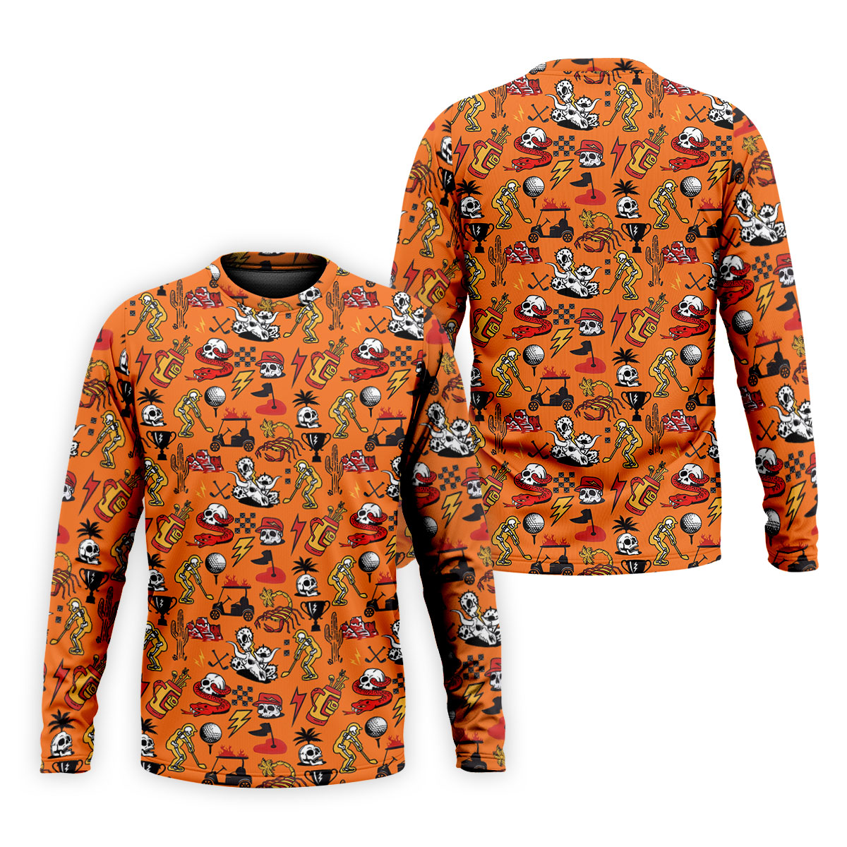 Horror Pattern Orange Halloween Golf Tops For Men, Fun Golf Shirts For Men, Halloween Gift Idea