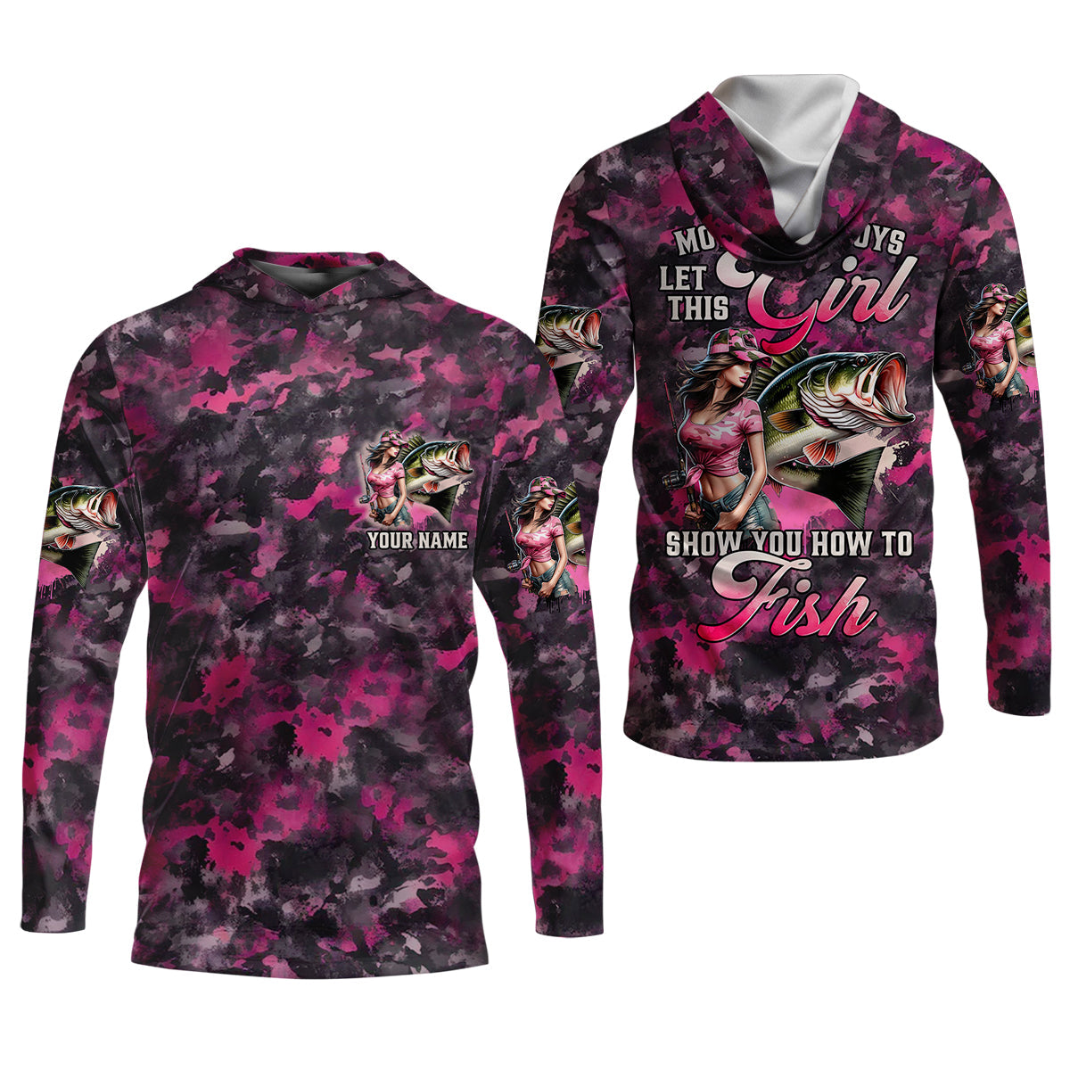 Let's This Girl Show You How To Fish Pink Camo Funny Fishing Shirt, Women SPF Shirt, Female Fishing Shirts