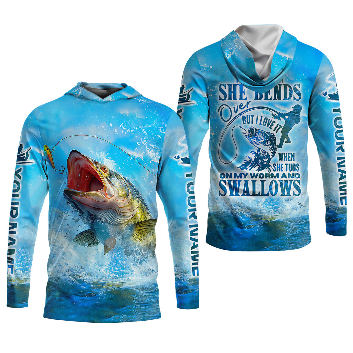 I Love It When She Tugs On My Worm And Swallows Blue Fishing Shirt, Women SPF Shirt, Women Fishing Shirt