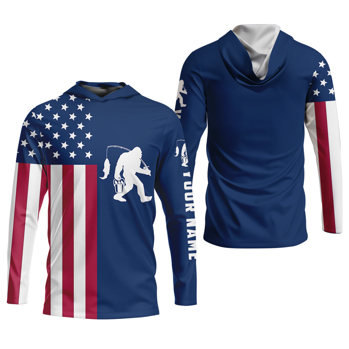 Bigfoot American Flag Patriotic Fishing Shirt, SPF Shirt For Men, Gift For Fisherman, Fishing Shirts For Men