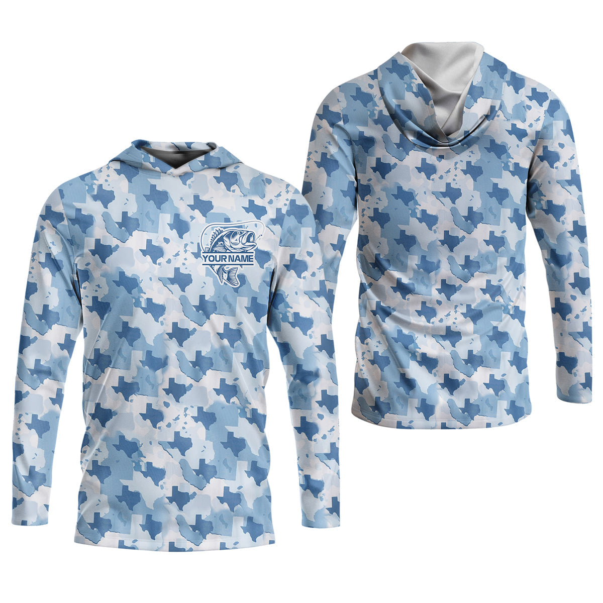Texas Camo Blue Fishing UPF Shirts, Performance Fishing Shirts, Fishing Gifts For Men, Men's Fishing Shirt
