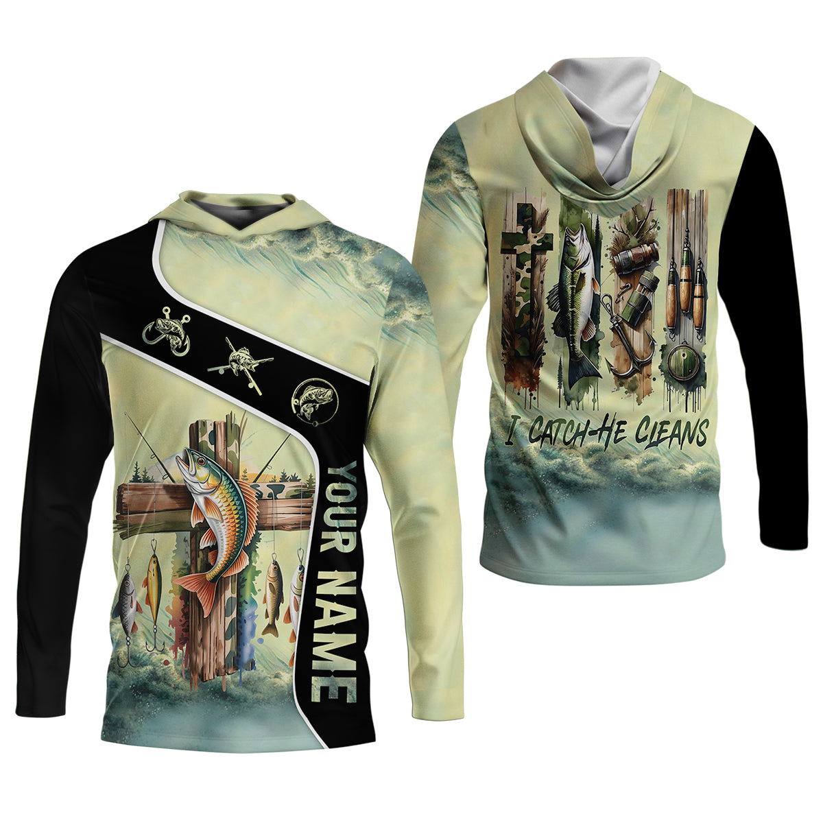 I Catch He Clean Christian Camouflage Fishing UPF Shirts, Funny Fishing Shirt, Fishing Shirt For Women