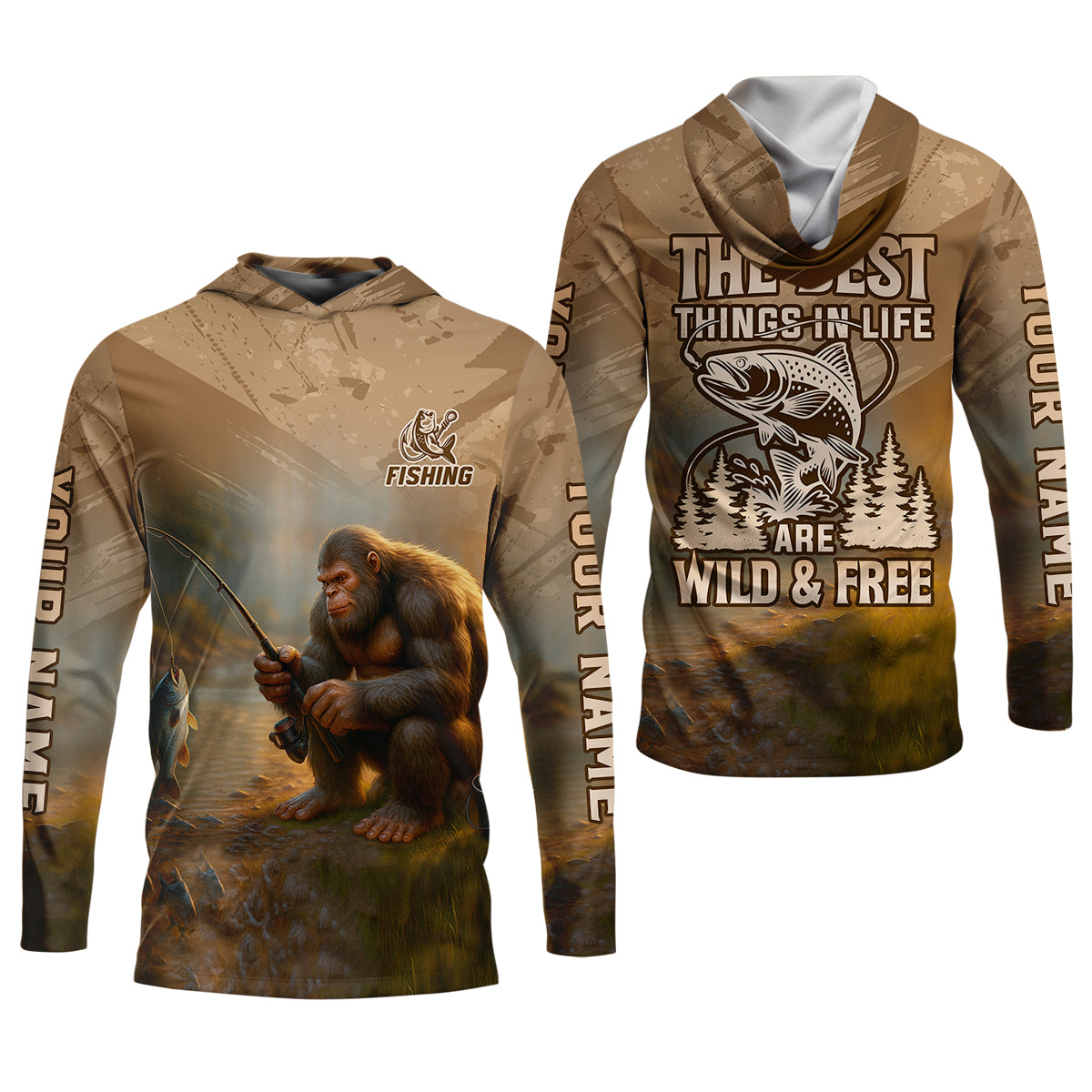 The Best Things In Life Are Wild And Free Custom Name Bigfoot Fishing Women SPF Shirt, Female Fishing Shirts