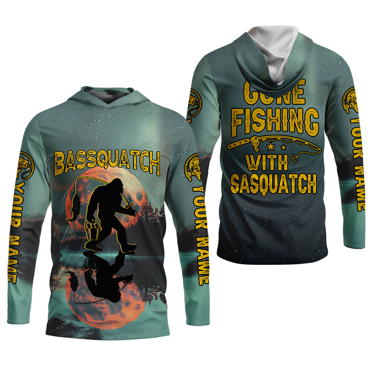 Gone Fishing With Sasquatch Bassquatch Fishing UPF Shirts, Fishing Gifts For Men, Men's Fishing Shirt