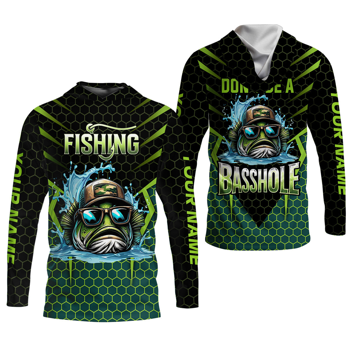 Basshole Funny Fishing Shirt, Camouflage Fishing Shirts, Women SPF Shirt, Hooded Fishing Shirt