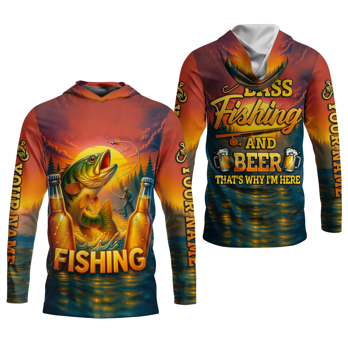 Bass Fishing And Beer That's Why I'm Here Women SPF Shirt, Female Fishing Shirts, Custom Fishing Shirts