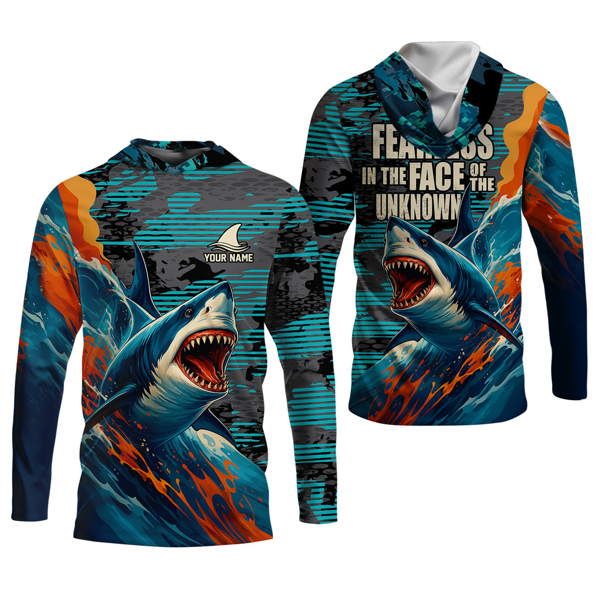 Shark Fishing Shirt, Fearless In The Face Of The Unknown Fishing UPF Shirts, Fishing Gifts For Men