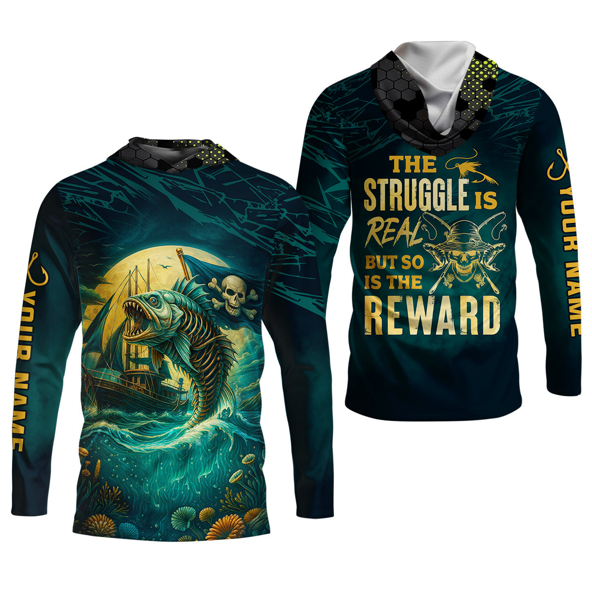 The Struggle Is Real But So Is The Reward Horror Fishing SPF Shirt For Men, Men's Fishing Shirts Long Sleeve