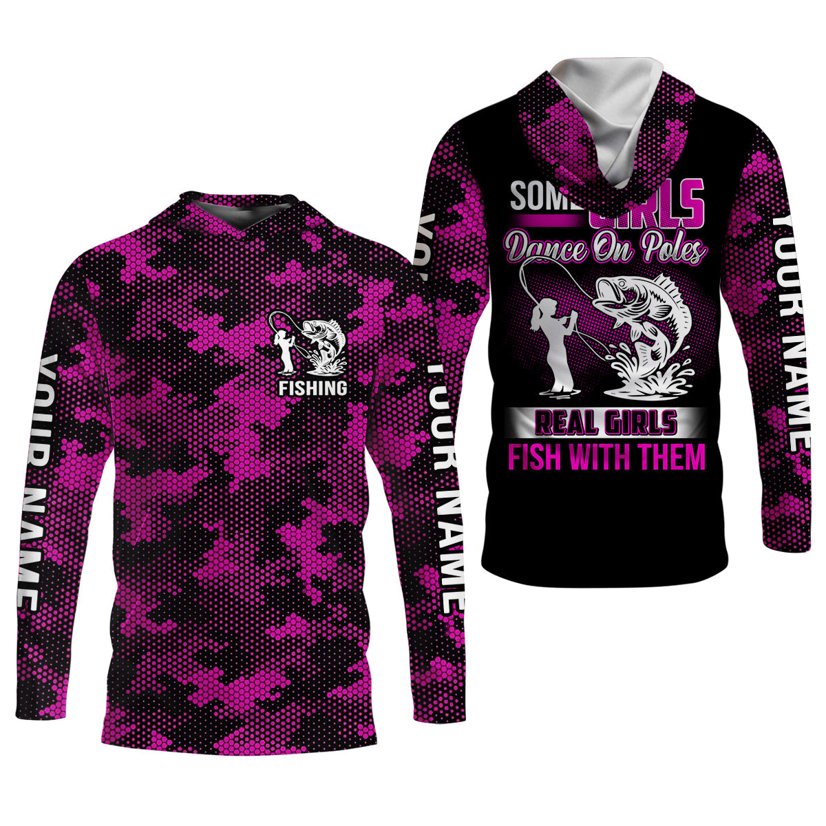 Some Girls Dance On Poles Real Girls Fish With Them Purple Camo Fishing UPF Shirts, Fishing Shirt For Women