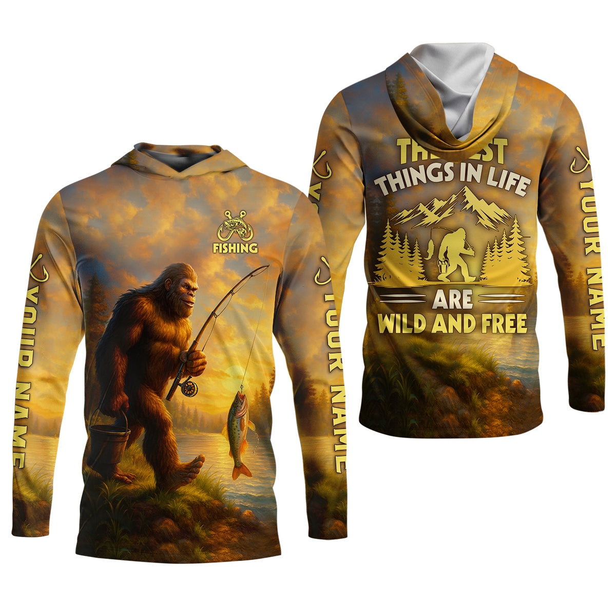 The Best Things In Life Are Wild And Free Bigfoot Sunset Funny Fishing Shirt, Women SPF Shirt