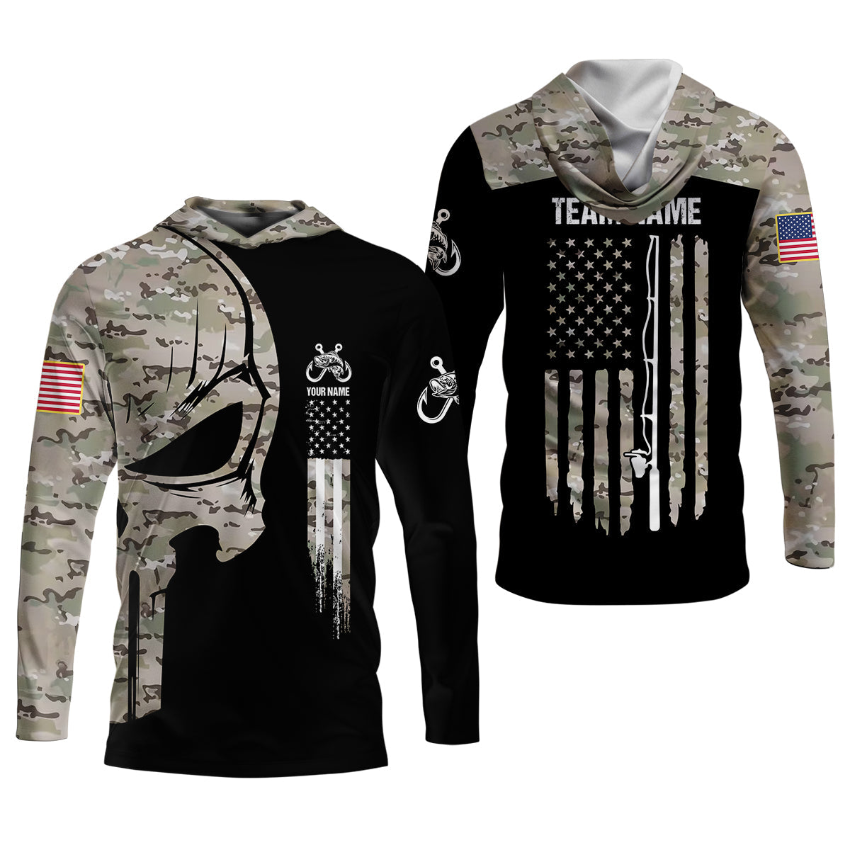 Custom Camo Patriotic Fishing Shirt, Fishing UPF Shirts, Fishing Gifts For Men, Men's Fishing Shirt