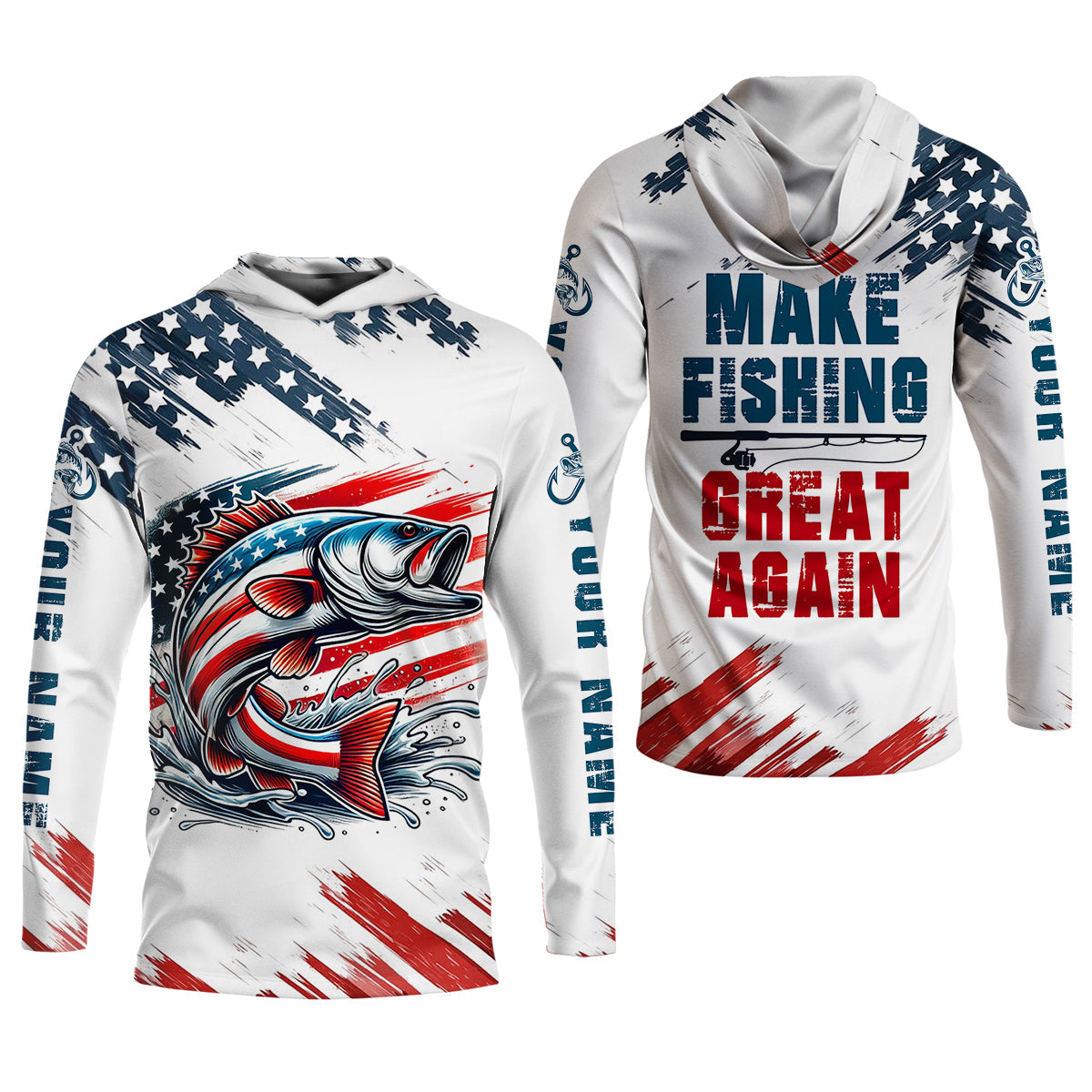 Make Fishing Great Again Patriotic Fishing Shirt, Red White Blue Women SPF Shirt, Female Fishing Shirts