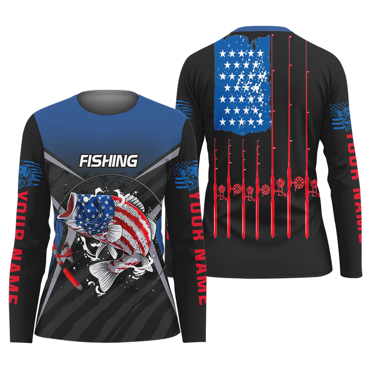Largemouth Bass Fishing Patriotic Fishing Shirt, Women SPF Shirt, Female Fishing Shirts