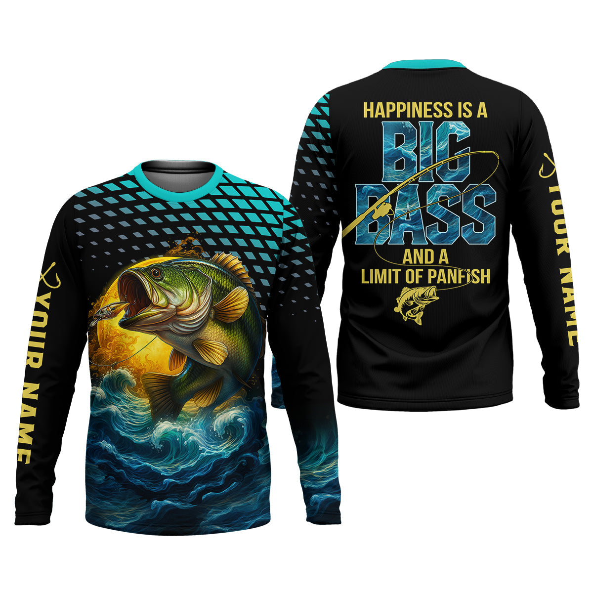 Happiness Is A Big Bass And A Limit Of Panfish Fishing UPF Shirts, Funny Fishing Shirt, Fishing Gifts For Men