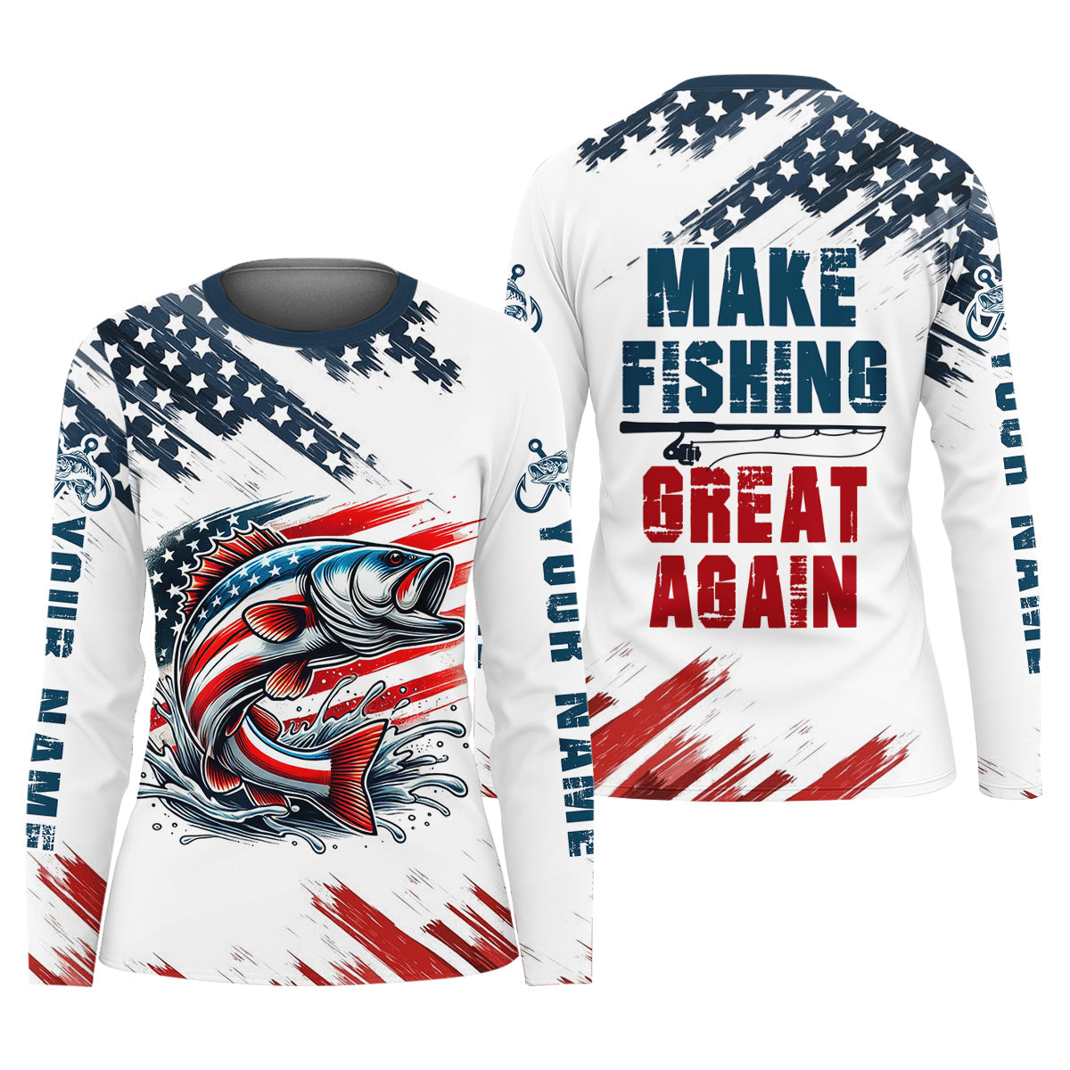 Make Fishing Great Again Patriotic Fishing Shirt, Red White Blue Women SPF Shirt, Female Fishing Shirts