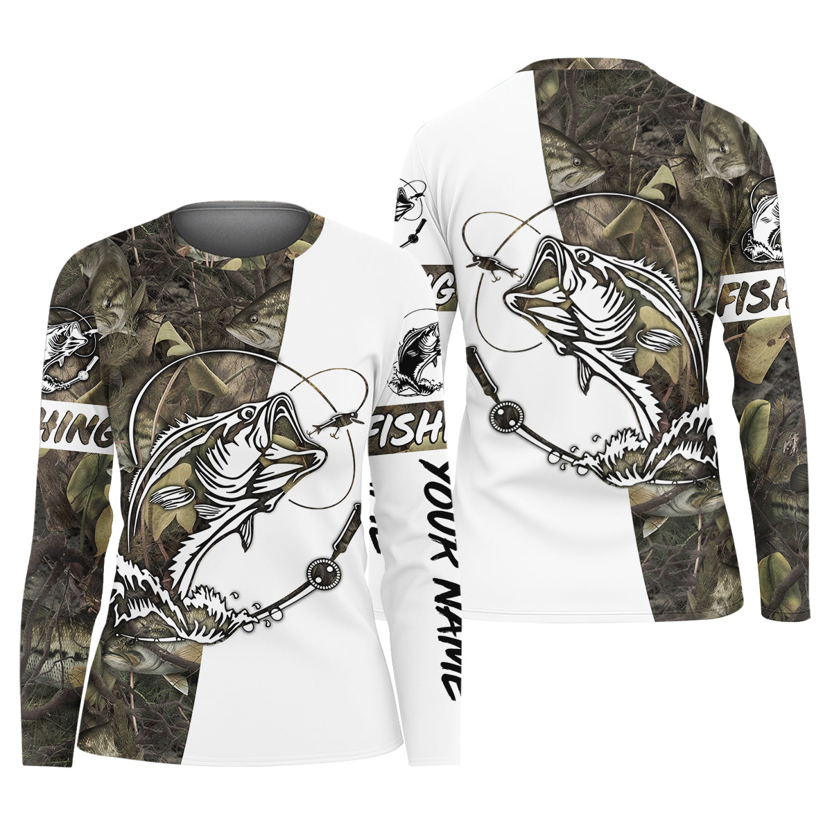 Camo Black Fishing UPF Shirts, Camouflage Fishing Shirts, Fishing Shirt For Women, Female Fishing Shirts