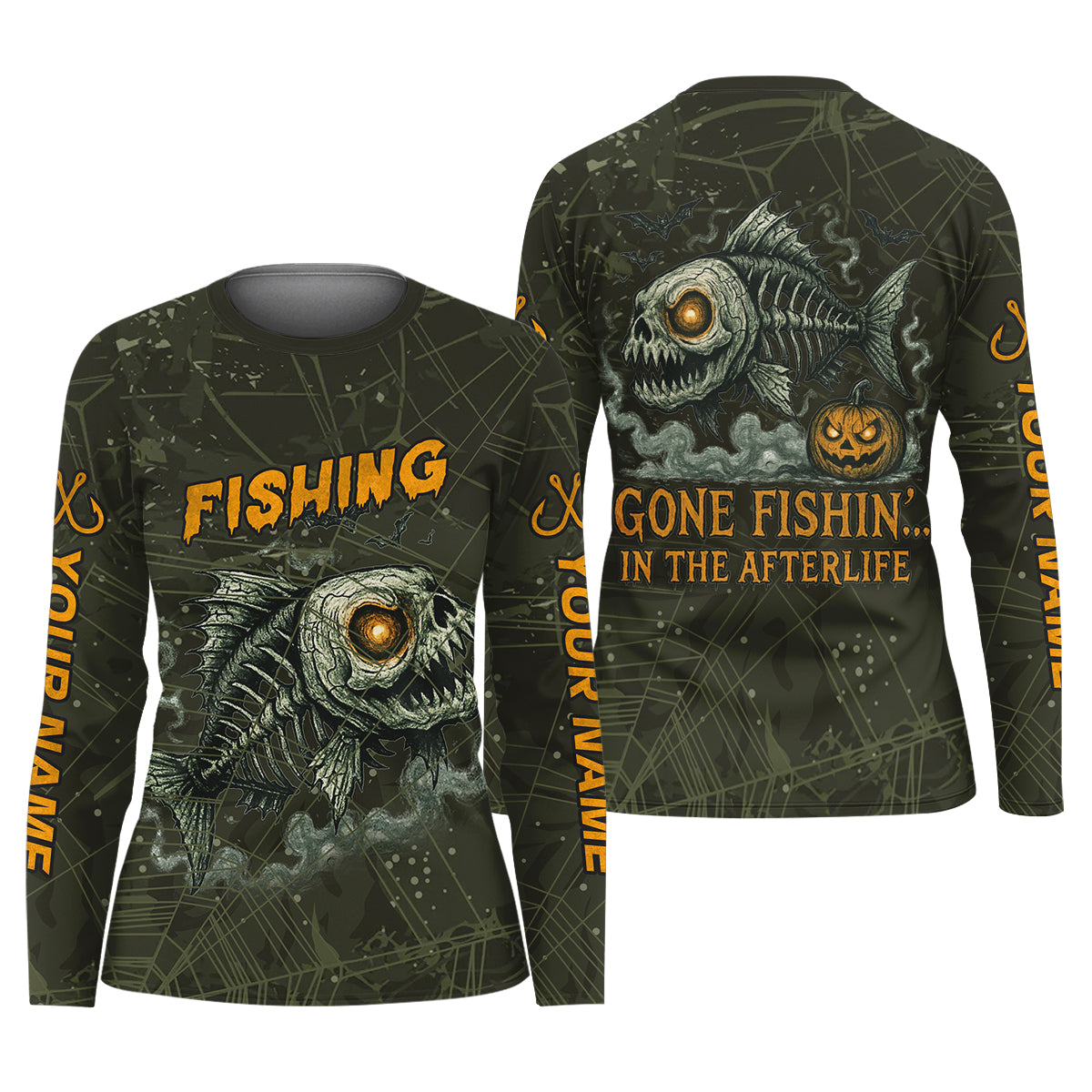 Gone Fishin In The Afterlife Horror Fishing Women SPF Shirt, Halloween Fishing Jersey, Fishing Shirt For Women