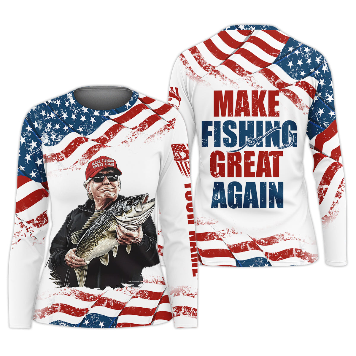 Make Fishing Great Again Patriotic Fishing Shirt, Red White Blue Fishing UPF Shirts, Female Fishing Shirts
