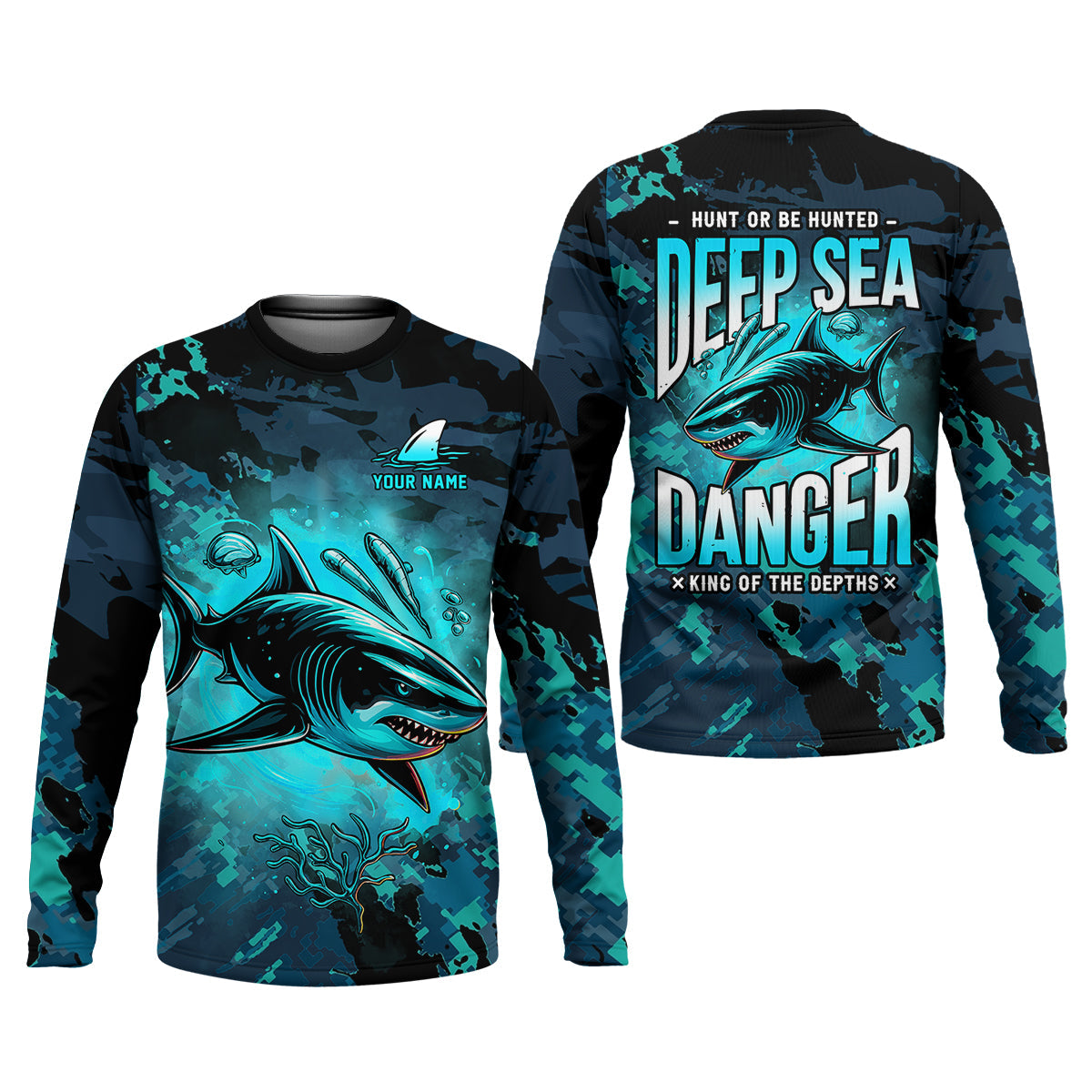 Hunt or Be Hunted Deep Sea Danger Performance Fishing Shirts, Fishing Gifts For Men, Men's Fishing Shirt