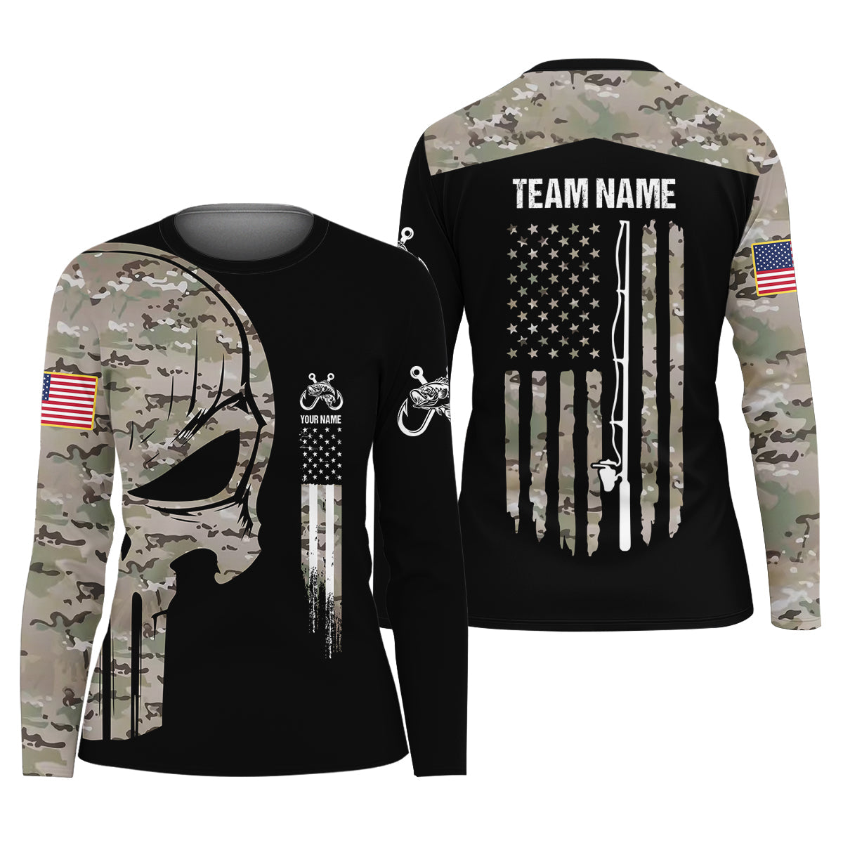 Custom Camo Patriotic Fishing Shirt, Fishing UPF Shirts, Fishing Shirt For Women, Female Fishing Shirts