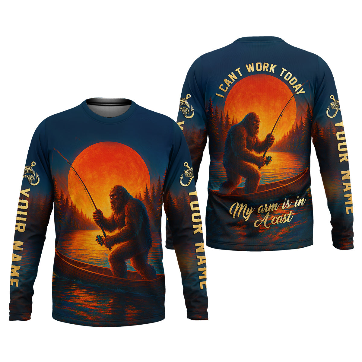 I Can't Work Today My Arm Is In A Cast Fishing UPF Shirts, Funny Fishing Shirt, Fishing Gifts For Men