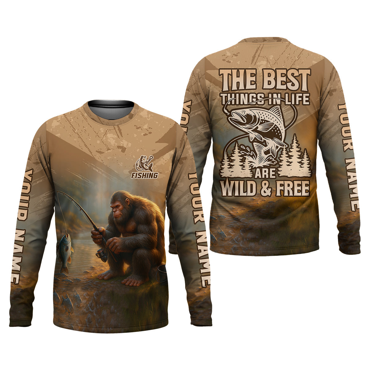 The Best Things In Life Are Wild And Free Custom Name Bigfoot Fishing SPF Shirt For Men, Gift For Fisherman