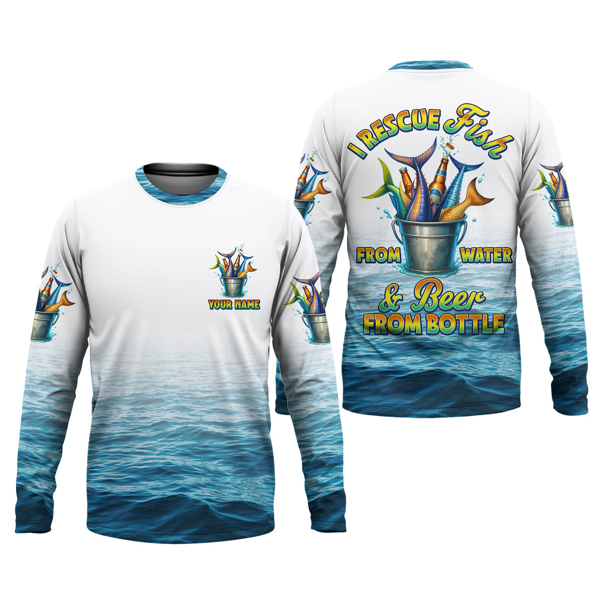 I Rescue Fish From Water And Beer From Bottle Fishing UPF Shirts, Fishing Gifts For Men, Men's Fishing Shirt