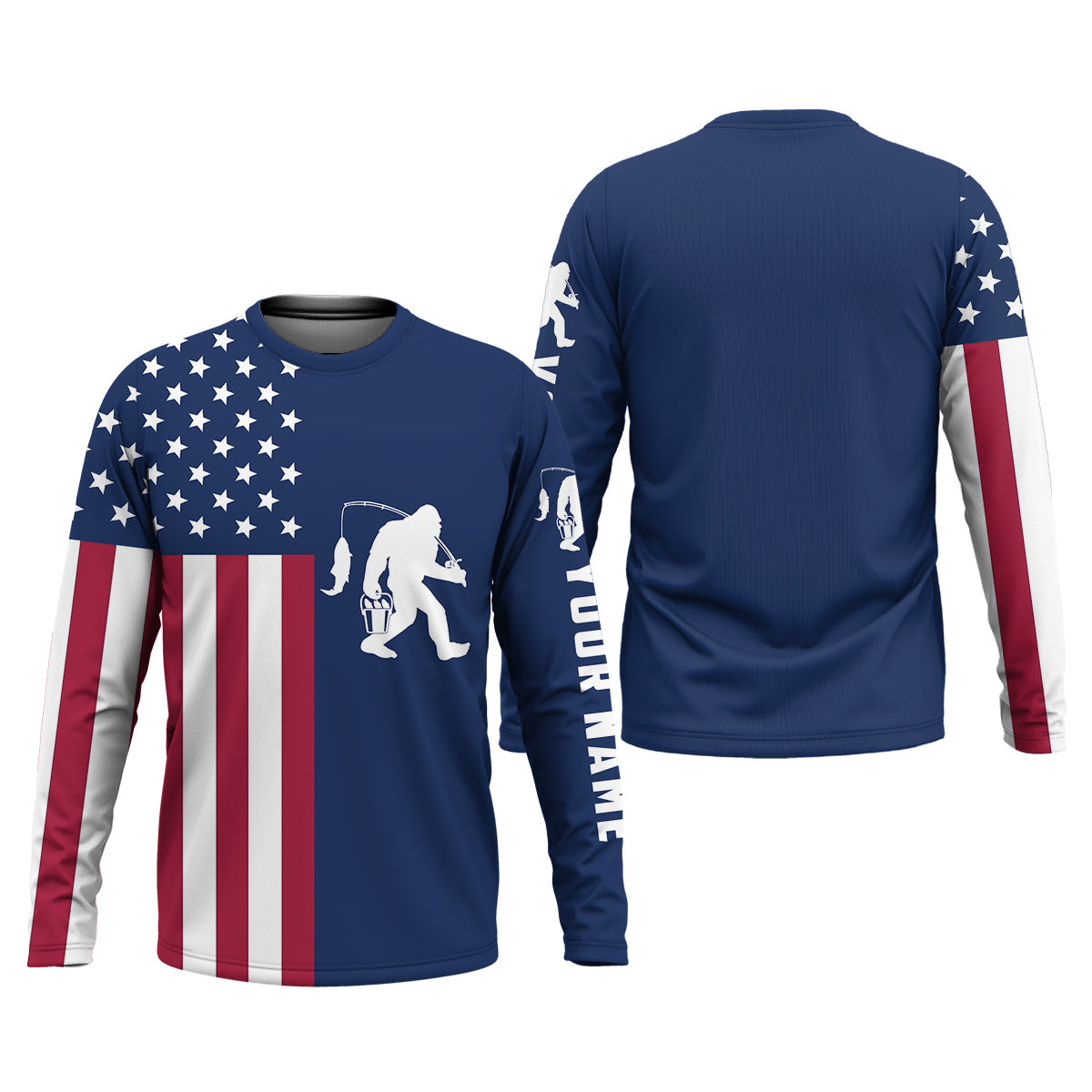 Bigfoot American Flag Patriotic Fishing Shirt, SPF Shirt For Men, Gift For Fisherman, Fishing Shirts For Men