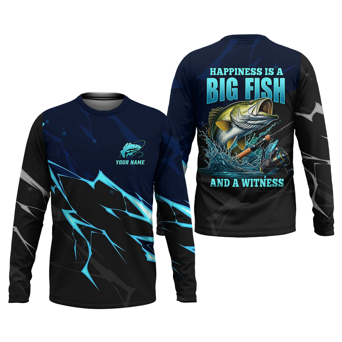 Happiness Is A Big Fish And A Witness Fishing UPF Shirts, Funny Fishing Shirt, Fishing Shirts For Men