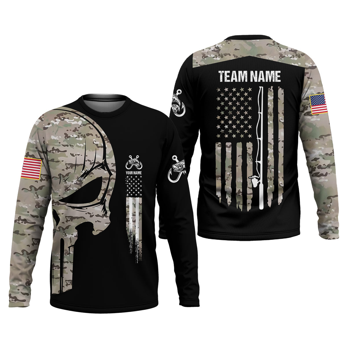 Custom Camo Patriotic Fishing Shirt, Fishing UPF Shirts, Fishing Gifts For Men, Men's Fishing Shirt
