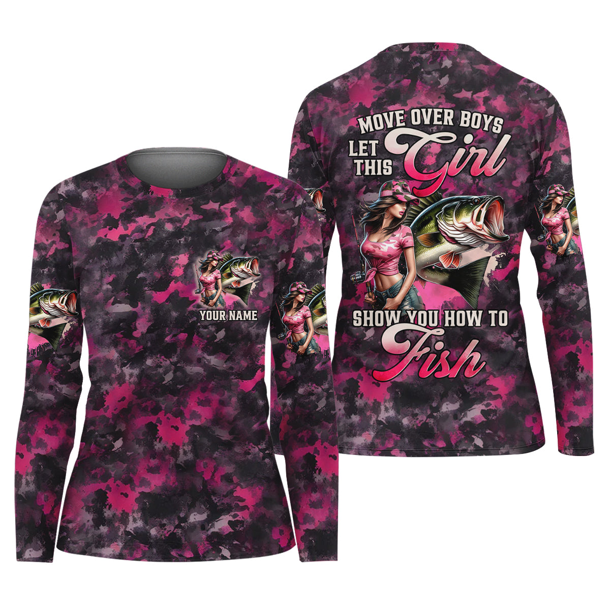 Let's This Girl Show You How To Fish Pink Camo Funny Fishing Shirt, Women SPF Shirt, Female Fishing Shirts