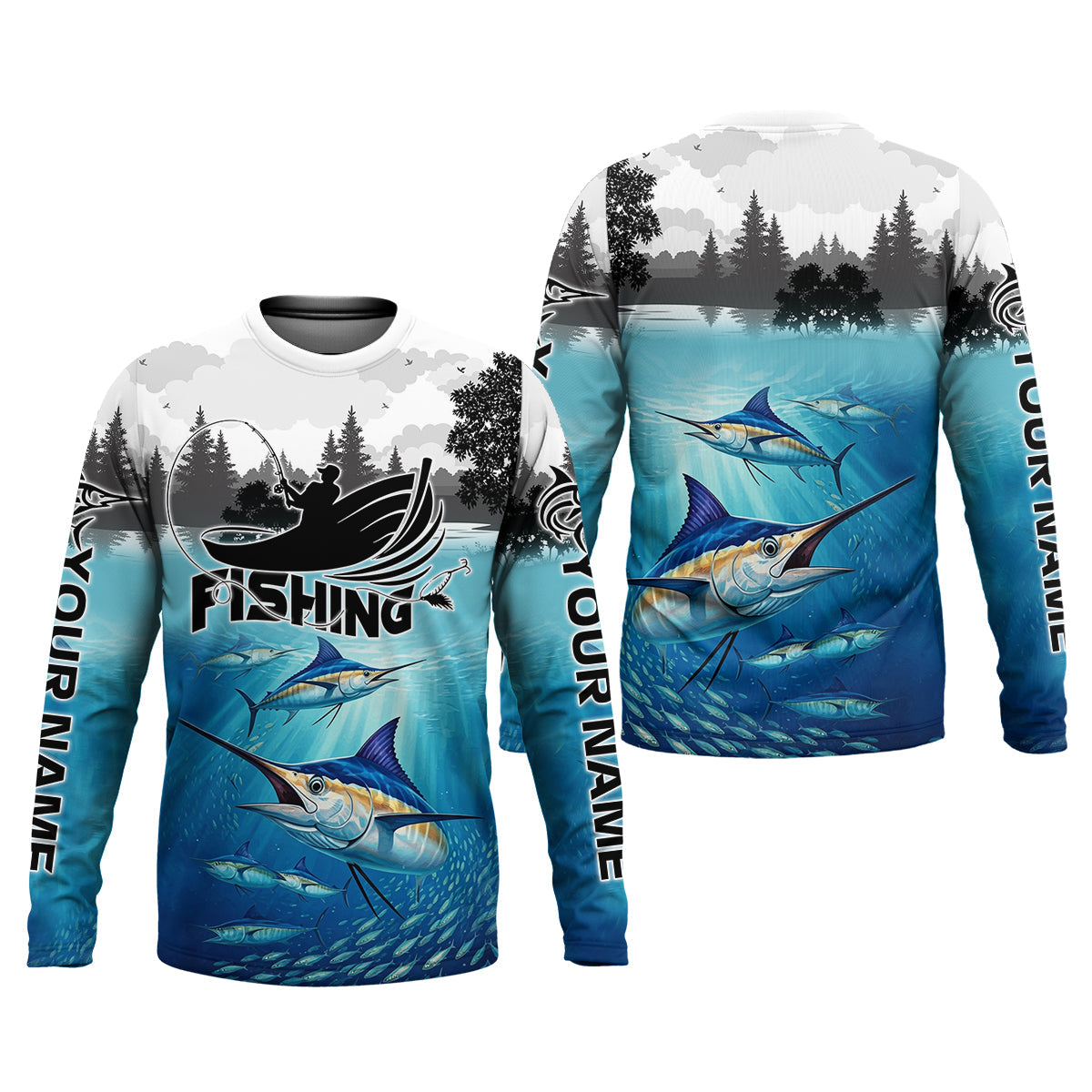 Blue Marlin Fishing SPF Shirt For Men, Performance Fishing Shirts, Gift For Fisherman, Men's Fishing Shirt