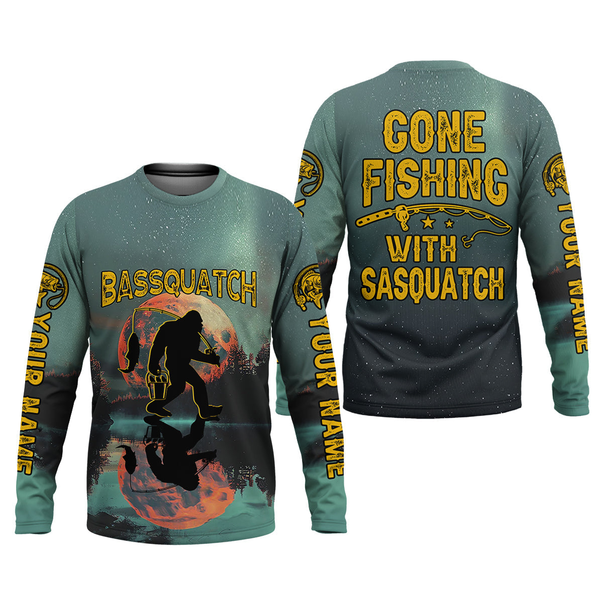 Gone Fishing With Sasquatch Bassquatch Fishing UPF Shirts, Fishing Gifts For Men, Men's Fishing Shirt