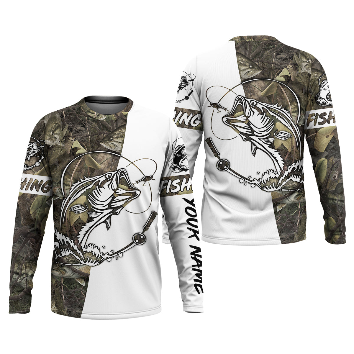 Camo White Fishing UPF Shirts, Camouflage Fishing Shirts, Fishing Gifts For Men, Men's Fishing Shirt