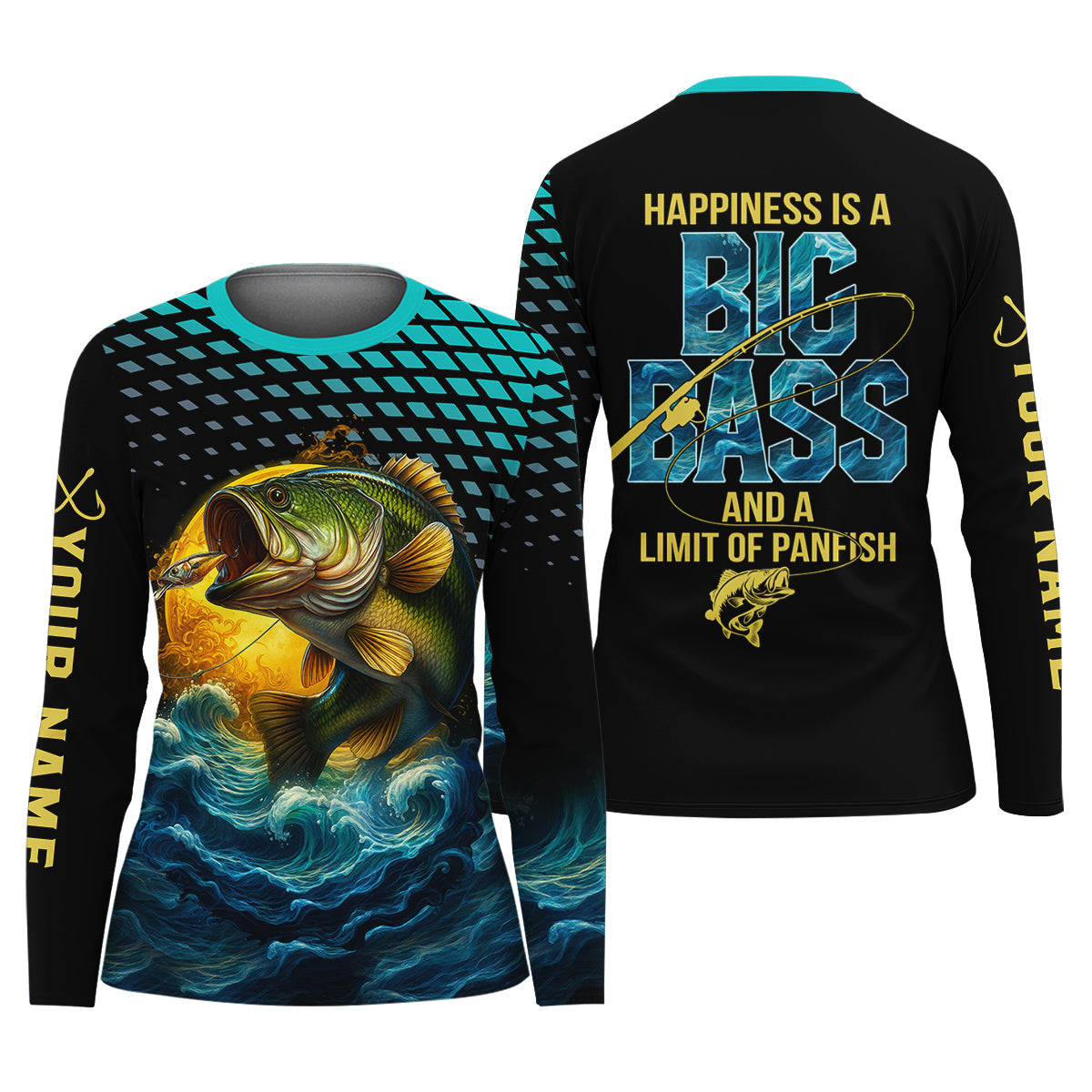 Happiness Is A Big Bass And A Limit Of Panfish Fishing UPF Shirts, Funny Fishing Shirt, Fishing Shirt For Women