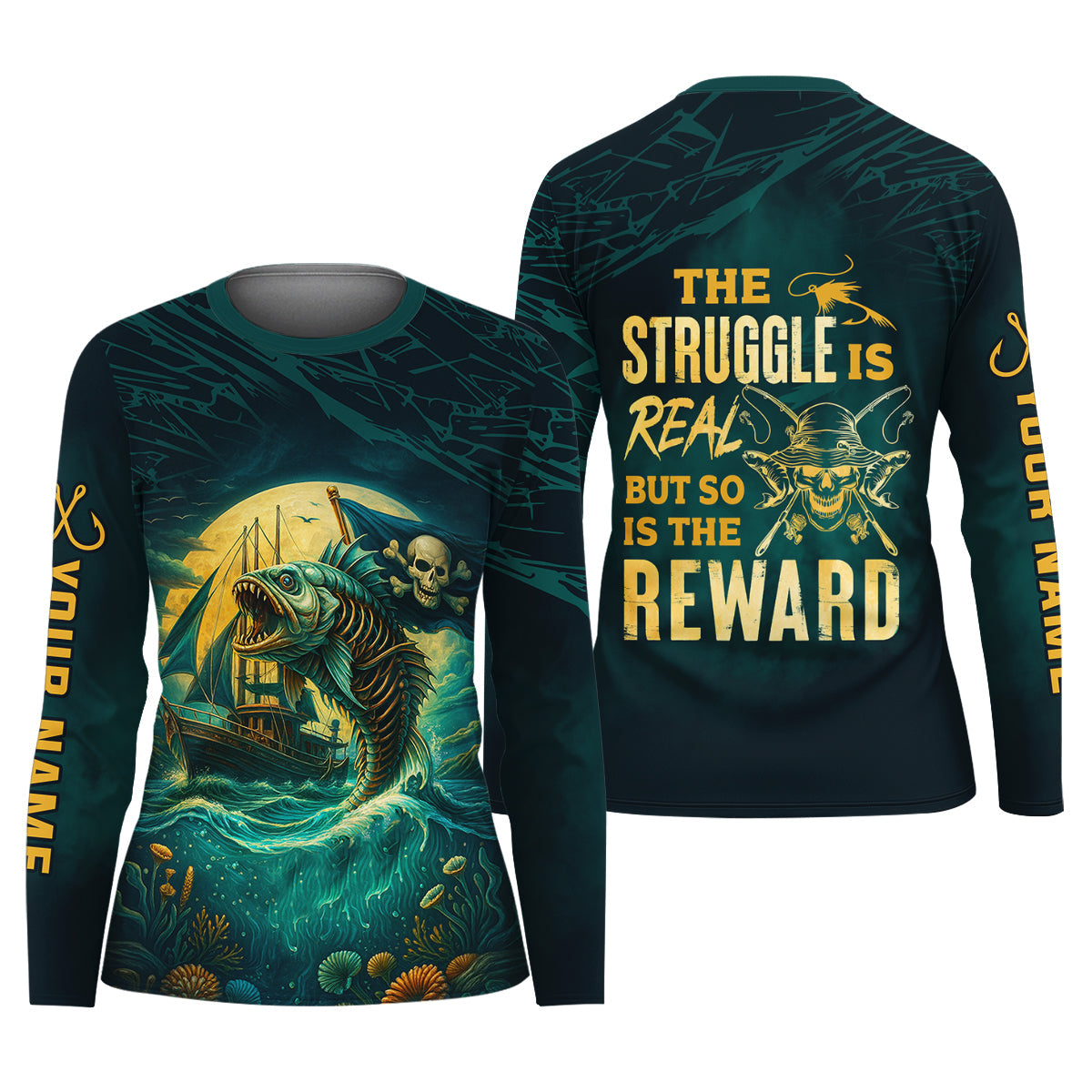 The Struggle Is Real But So Is The Reward Horror Fishing Women SPF Shirt, Female Fishing Shirts