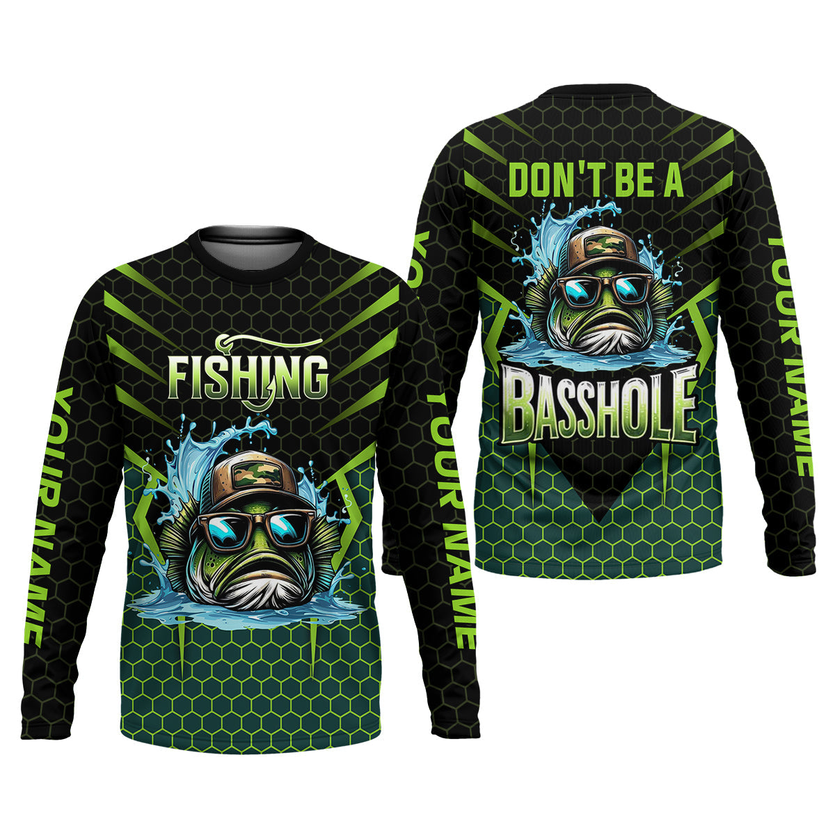 Basshole Funny Fishing Shirt, Camouflage Fishing Shirts, SPF Shirt For Men, Hooded Fishing Shirt