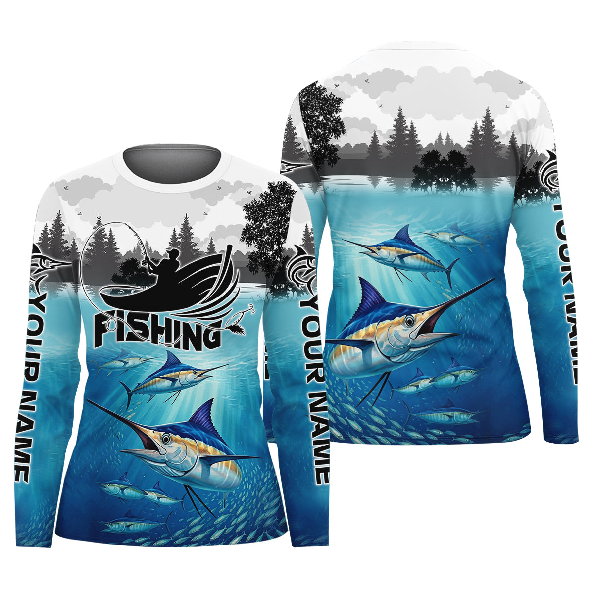 Blue Marlin Fishing Women SPF Shirt, Performance Fishing Shirts, Female Fishing Shirts, Fisherwomen Fishing Gift