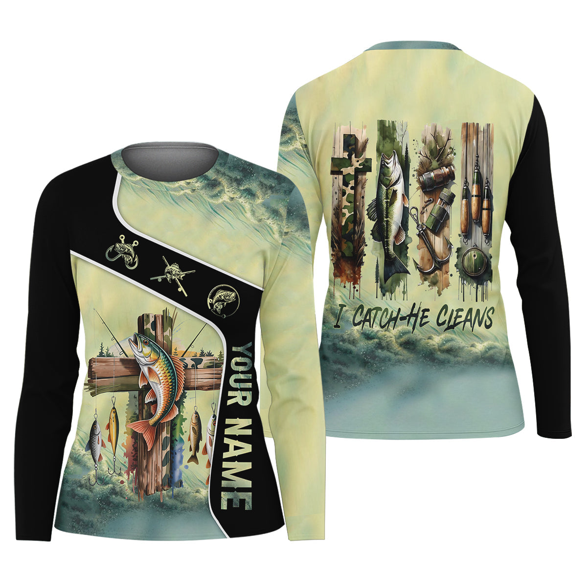 I Catch He Clean Christian Camouflage Fishing UPF Shirts, Funny Fishing Shirt, Fishing Shirt For Women