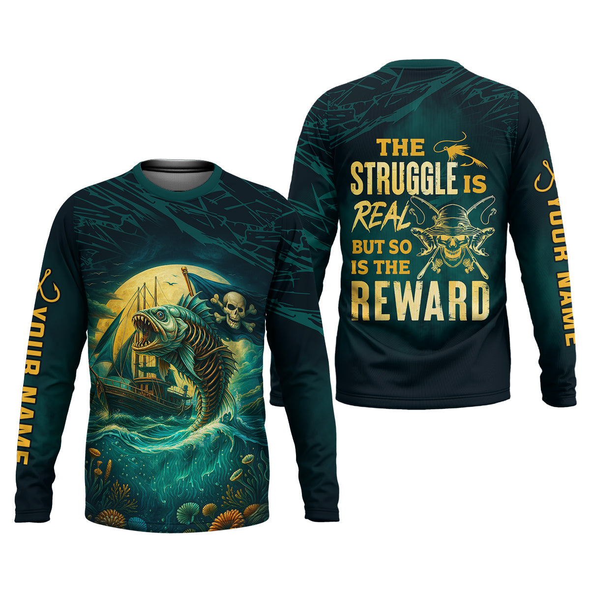 The Struggle Is Real But So Is The Reward Horror Fishing SPF Shirt For Men, Men's Fishing Shirts Long Sleeve