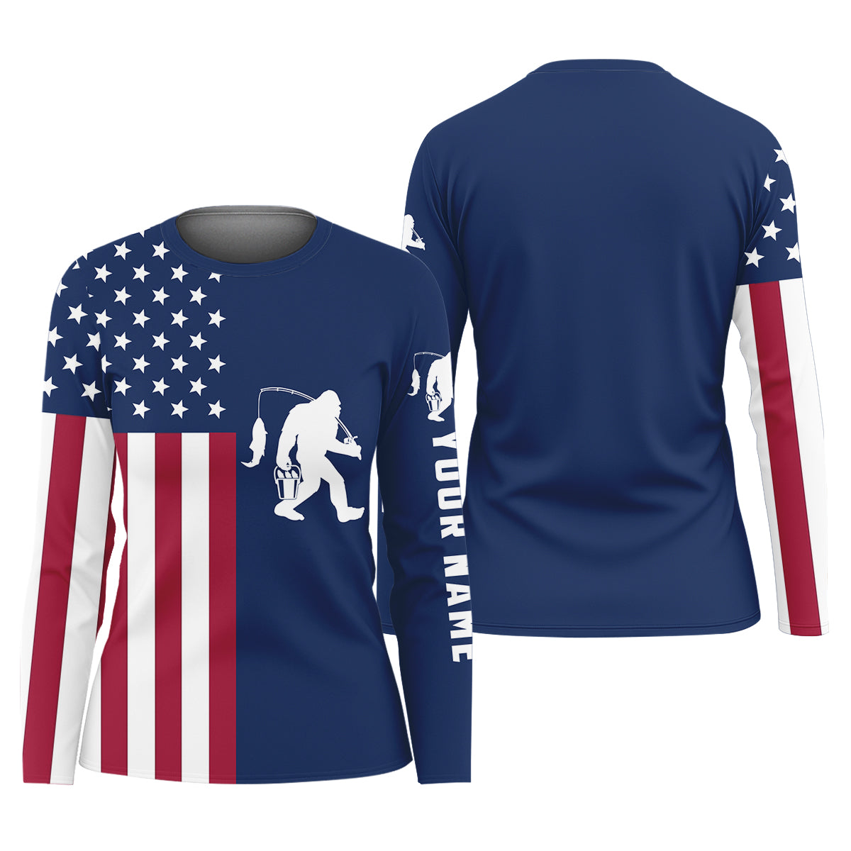 Bigfoot American Flag Patriotic Fishing Shirt, Women SPF Shirt, Fishing Shirt For Women, Female Fishing Shirts