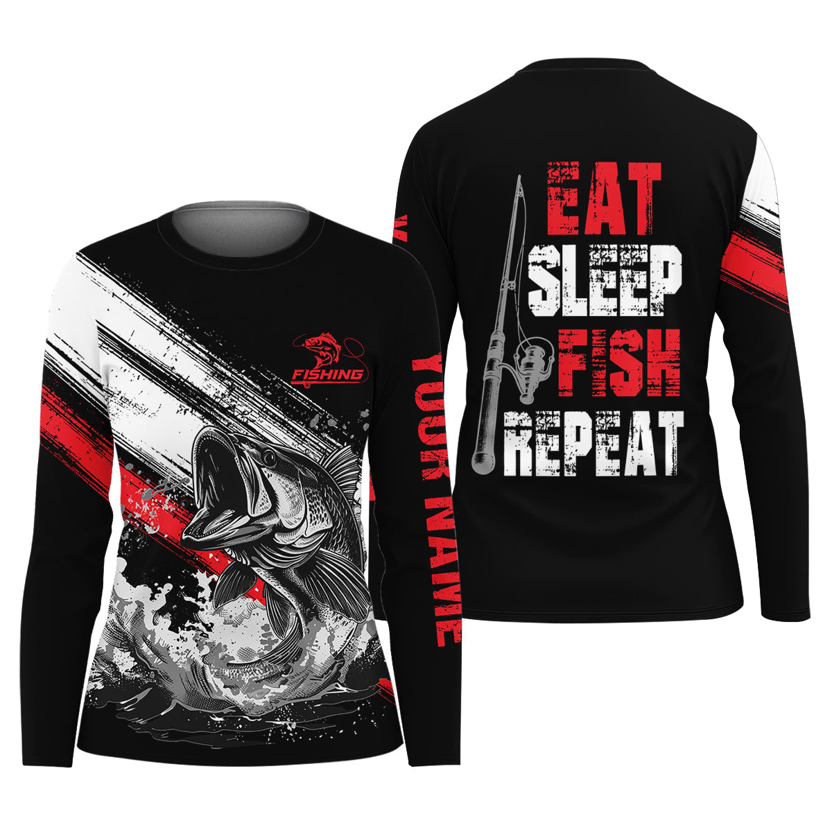 Eat Sleep Fish Repeat Water Splash Fishing UPF Shirts, Female Fishing Shirts, Women Fishing Shirt