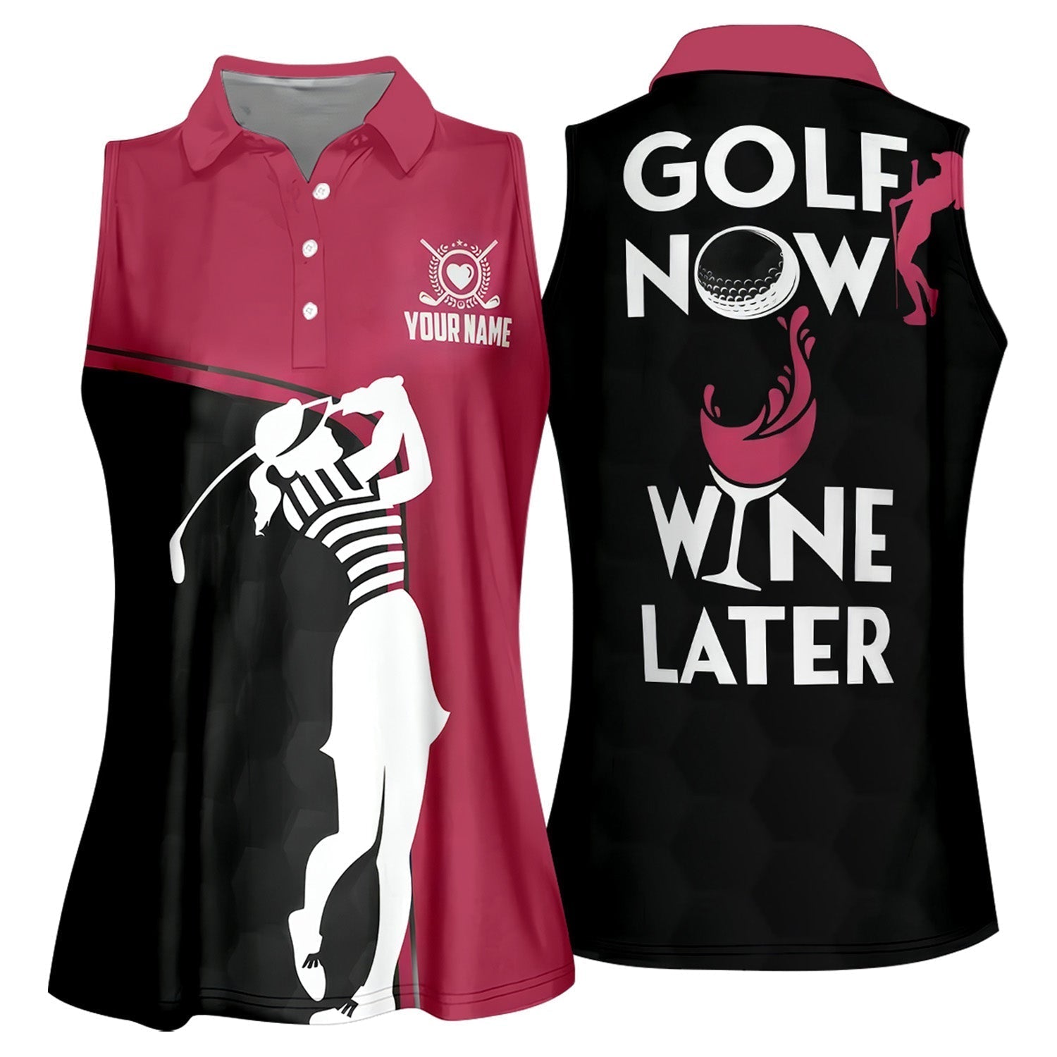 Golf Now Wine Later Custom Womens Golf Polo ShirtGolfing Apparel, Womens Golf Gifts
