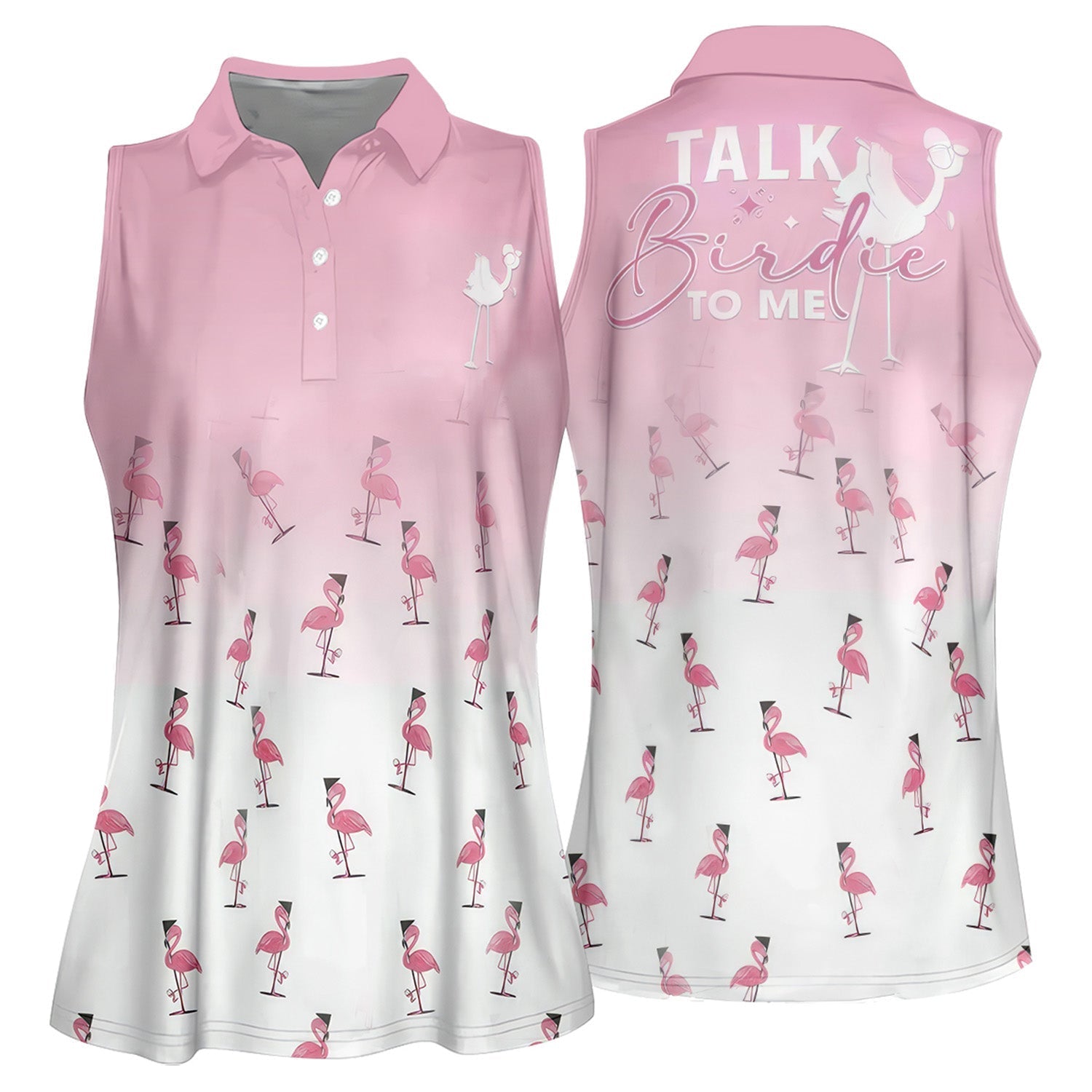 Talk Birdie To Me Flamingo Womens Golf Polo ShirtCustom Ladies Golf Shirt, Womens Golf Gifts