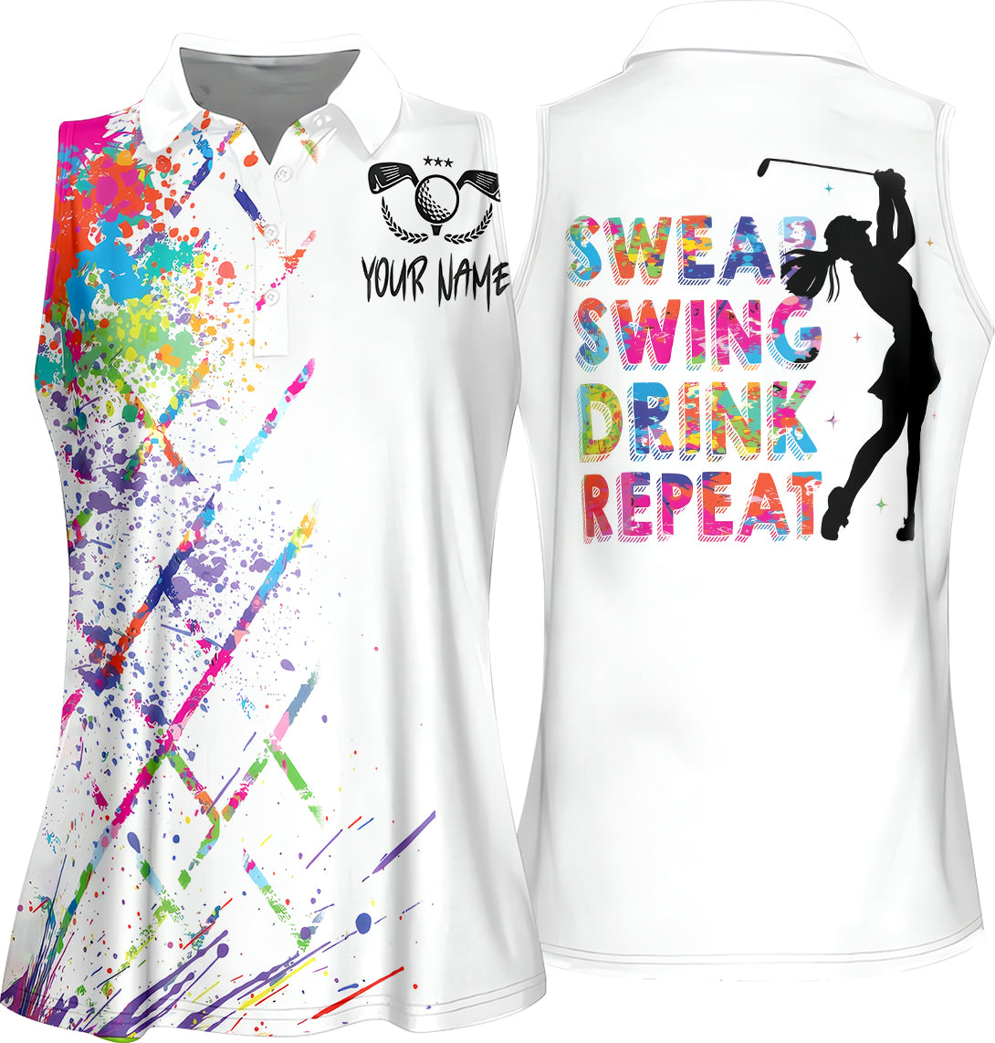 Swing Swear Drink Repeat Custom Womens Golf Polo ShirtGolfing Apparel, Womens Golf Gifts