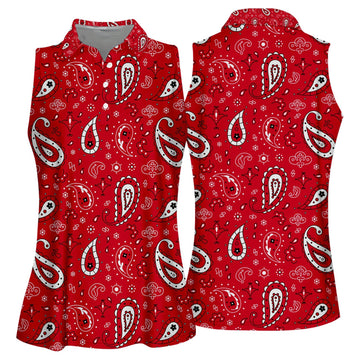 Paisley Bandana Funny Long Sleeve Polos Womens, Custom Ladies Golf Shirt