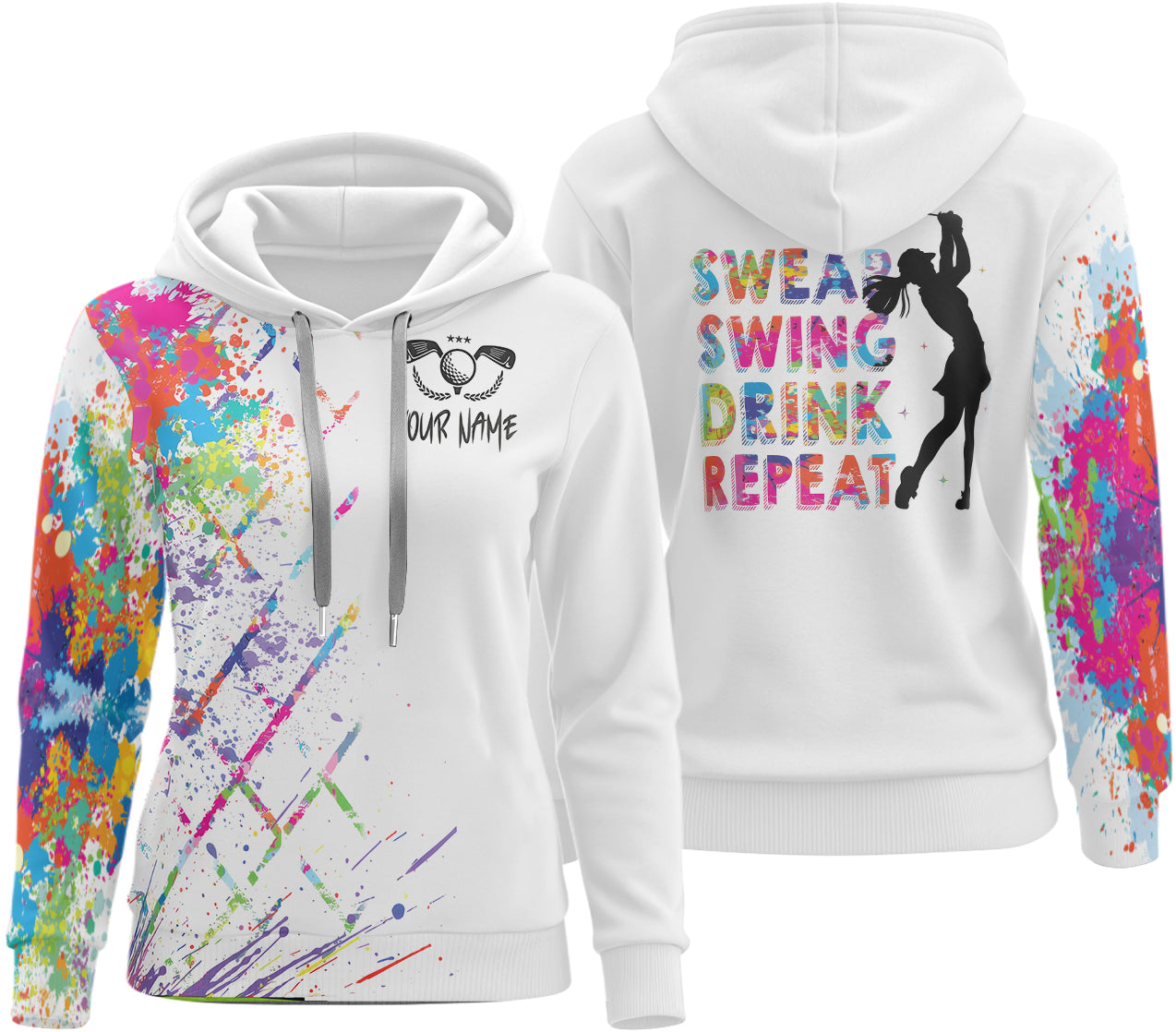 Swing Swear Drink Repeat Custom Womens Golf Polo ShirtGolfing Apparel, Womens Golf Gifts